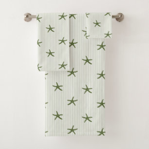 Mediterranean Seaside Starfish Stripe Deep Olive Bath Towel Set