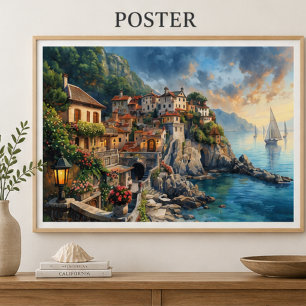 Mediterranean Seaside Village Poster