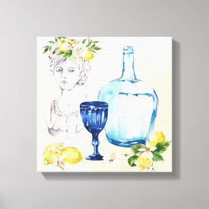 Mediterranean set  lemons and blue glass canvas print