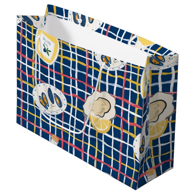 Mediterranean Shellfish and Olive Oil Pattern Large Gift Bag (Front Angled)