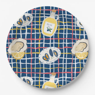 Mediterranean Shellfish and Olive Oil Pattern Paper Plate