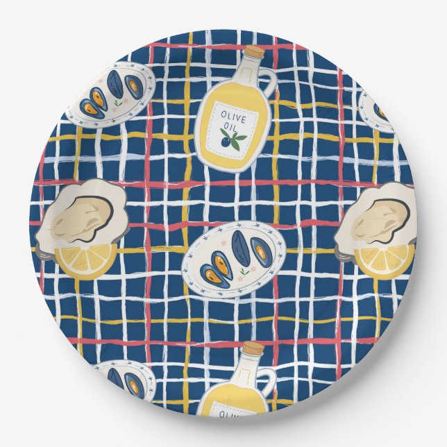Mediterranean Shellfish and Olive Oil Pattern Paper Plate (Front)