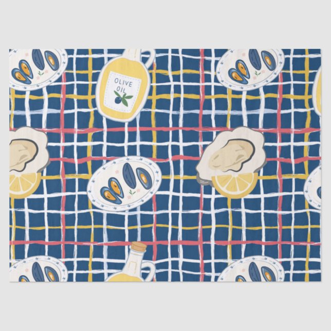 Mediterranean Shellfish and Olive Oil Pattern Tissue Paper (Front)