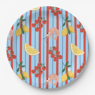Mediterranean Shrimp and Citrus Pattern Paper Plate
