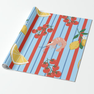 Mediterranean Shrimp and Citrus Pattern Wrapping Paper