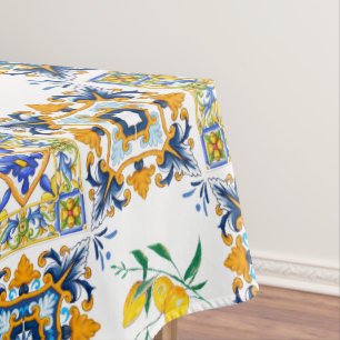 Mediterranean,Sicilian tiles,lemons  Tablecloth