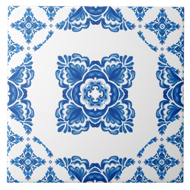 Mediterranean Spanish blue white delft Tile (Front)