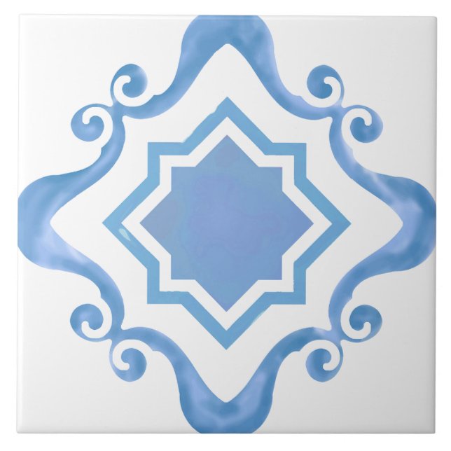 Mediterranean Star in Blues Ceramic Tile (Front)