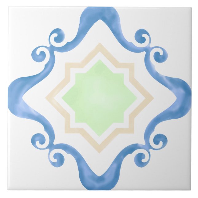Mediterranean Star Mint & Blue Ceramic Tile (Front)