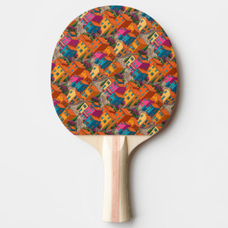 Mediterranean Streets — Colorful Houses Pattern Ping Pong Paddle