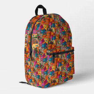 Mediterranean Streets — Colorful Houses Pattern Printed Backpack
