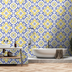 Mediterranean style blue and yellow  wallpaper