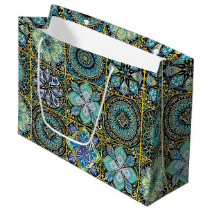 Mediterranean Style Colourful Blue Aqua Tiles Large Gift Bag