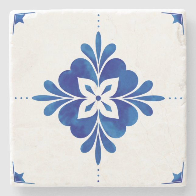 Mediterranean Style Floral  Stone Coaster (Front)