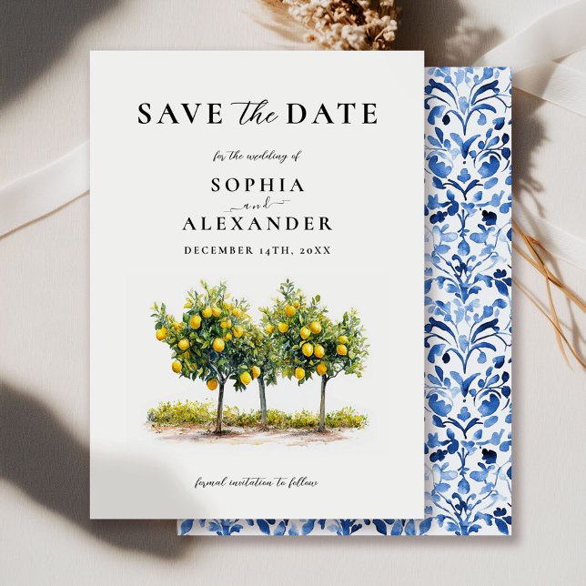 Mediterranean Style Lemon Tree Save The Date Invitation (Creator Uploaded)