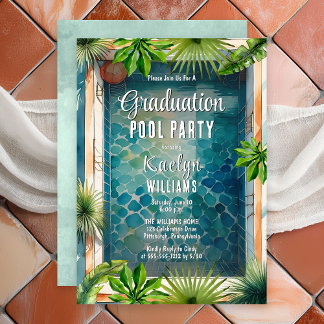 Mediterranean Style Summer Graduation Pool Party Invitation