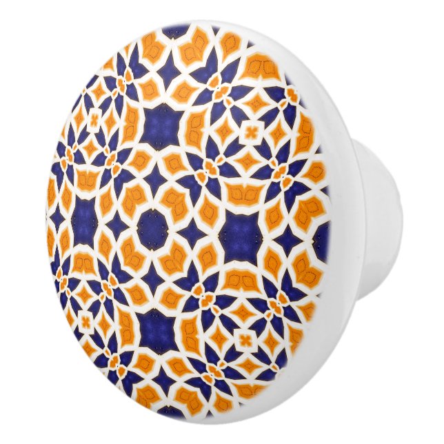 Mediterranean Style Tile Pattern Yellow Blue White Ceramic Knob (Right)