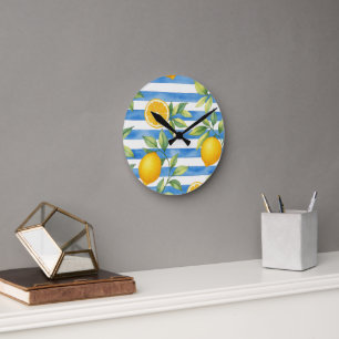 Mediterranean Summer Citrus Kitchen Decor Round Clock