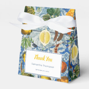 Mediterranean Summer Fruit Blue Mosaic Baby Shower Favor Box