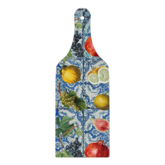 Mediterranean Summer Fruit & Blue White Mosaic  Cutting Board (Front)