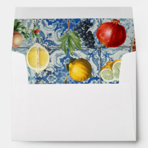Mediterranean Summer Fruit & Blue White Mosaic Envelope