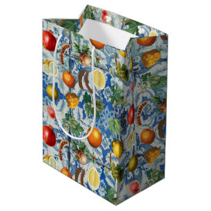 Mediterranean Summer Fruit & Blue White Mosaic Medium Gift Bag