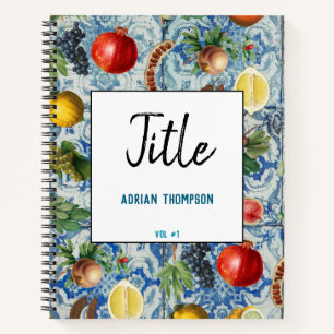 Mediterranean Summer Fruit & Blue White Mosaic Notebook