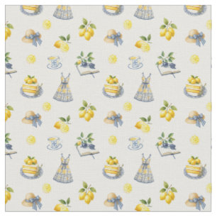 Mediterranean Summer Lemon Pattern  Fabric