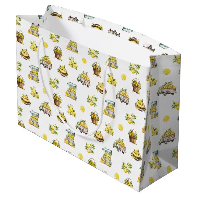 Mediterranean Summer Lemon Pattern  Large Gift Bag (Back Angled)