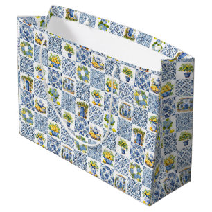 Mediterranean Summer Lemon Pattern  Large Gift Bag