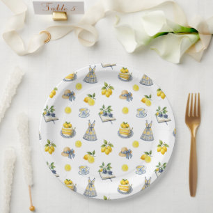 Mediterranean Summer Lemon Pattern  Paper Plate