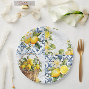 Mediterranean Summer Lemon Pattern  Paper Plate