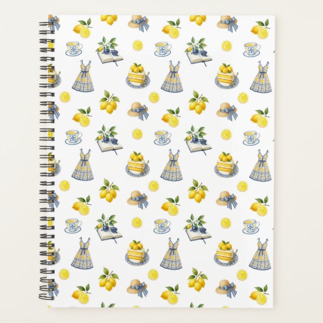 Mediterranean Summer Lemon Pattern  Planner (Front)