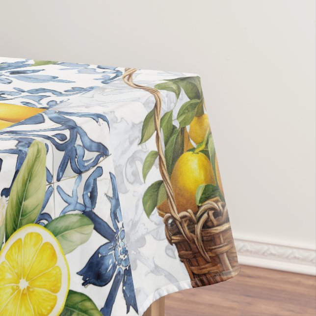 Mediterranean Summer Lemon Pattern  Tablecloth (In Situ)