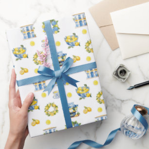 Mediterranean Summer Lemon Pattern  Wrapping Paper