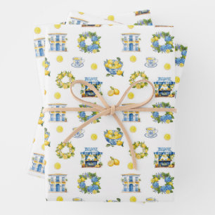 Mediterranean Summer Lemon Pattern  Wrapping Paper Sheet