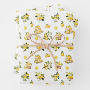 Mediterranean Summer Lemon Pattern  Wrapping Paper Sheet