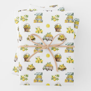 Mediterranean Summer Lemon Pattern  Wrapping Paper Sheet