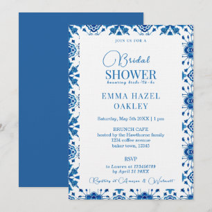 Mediterranean summer modern blue Bridal Shower Invitation