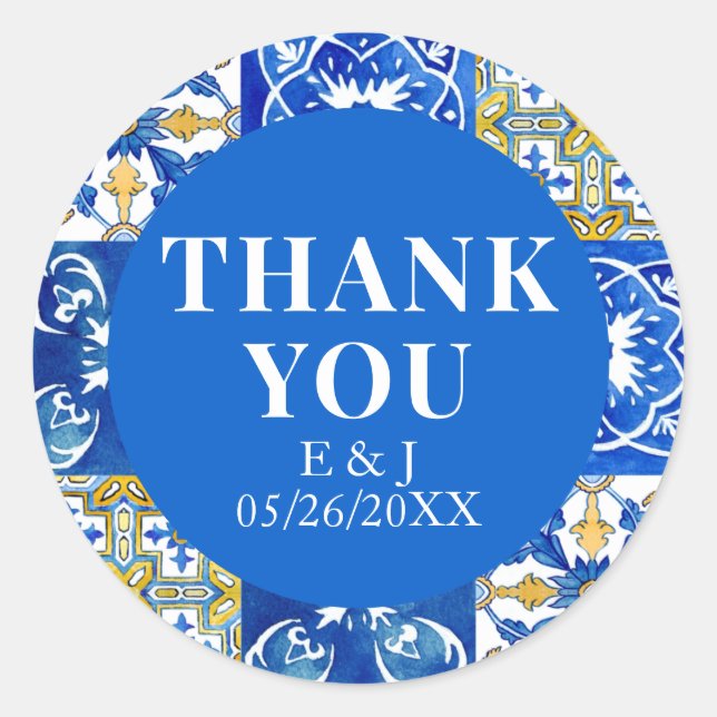 Mediterranean summer modern tile  classic round sticker (Front)