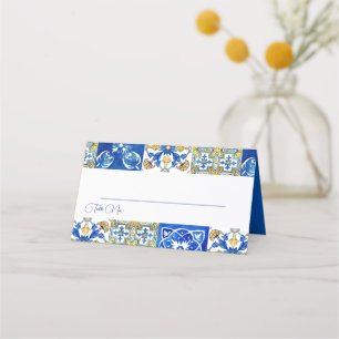 Mediterranean summer modern tile Folded Place Card