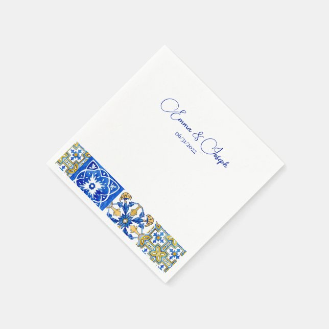 Mediterranean summer modern tile Wedding Napkin (Corner)