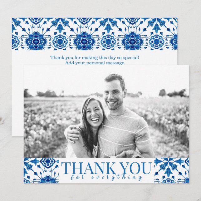 Mediterranean summer Photo Wedding "Thank you"  Save The Date (Front/Back)