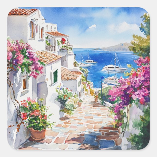 Mediterranean Summer Square Sticker (Front)