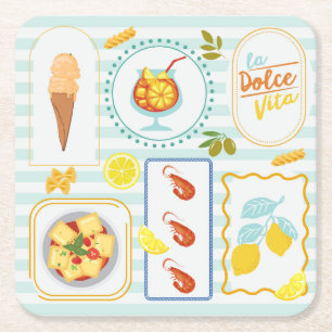 Mediterranean Summer Vibes Square Paper Coaster