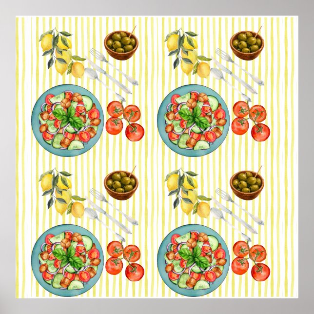 Mediterranean Summer Watercolor pattern Poster (Front)