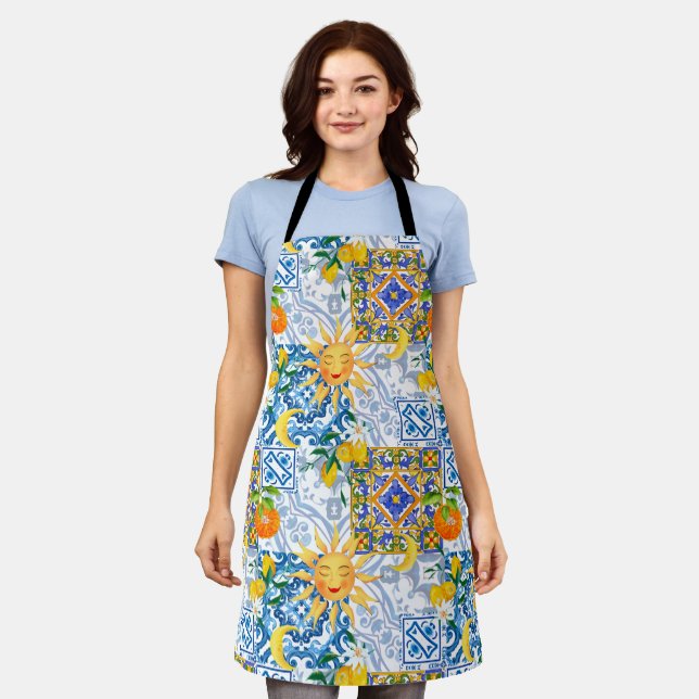 Mediterranean sun,flowers,lemon,half moon, apron (Worn)