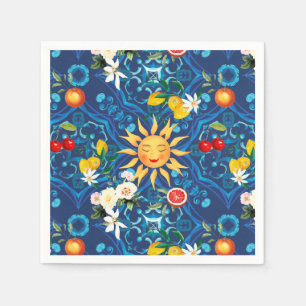 Mediterranean sun,fruits,summer,lemon art, napkin