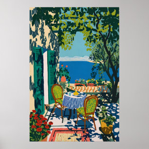 Mediterranean Terrace Print Coastal Ocean View