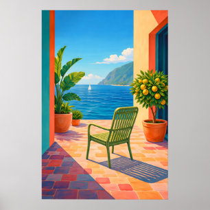 Mediterranean Terrace Sea View Poster, Amalfi Poster